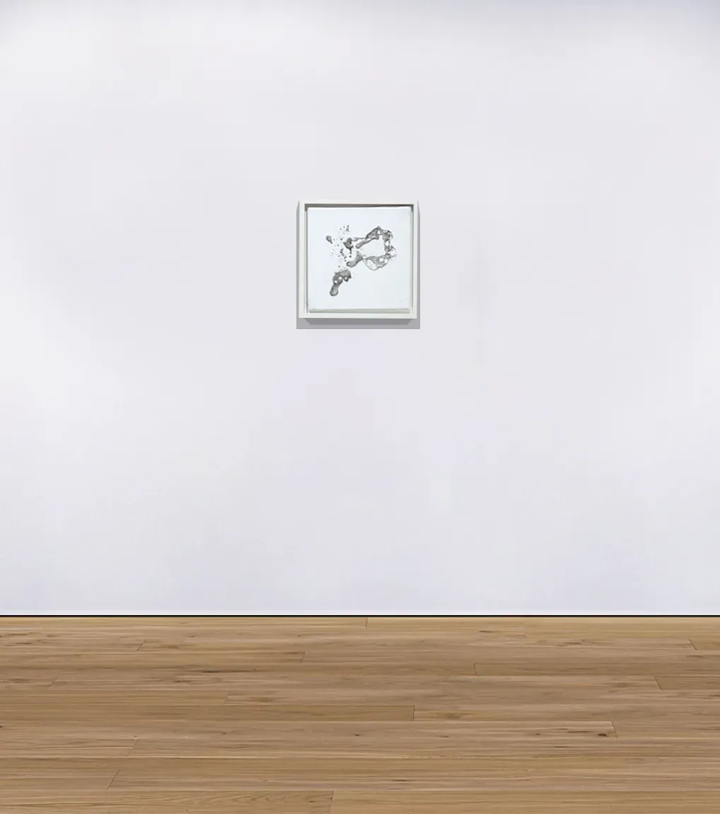 An installation view of ‘Reductionist Circle’ (2020) by Damian Boylan. A painting from his Elements Paintings series using molten rare earth indium metal on cotton canvas.