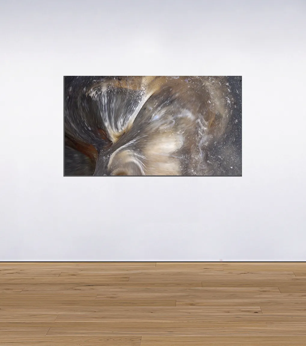 An Installation view of Damian Boylan's photographic work 'Event Horizon, (2019). A photographic work from his Flux series featuring ferrofluids, inks and non-newtonian fluids